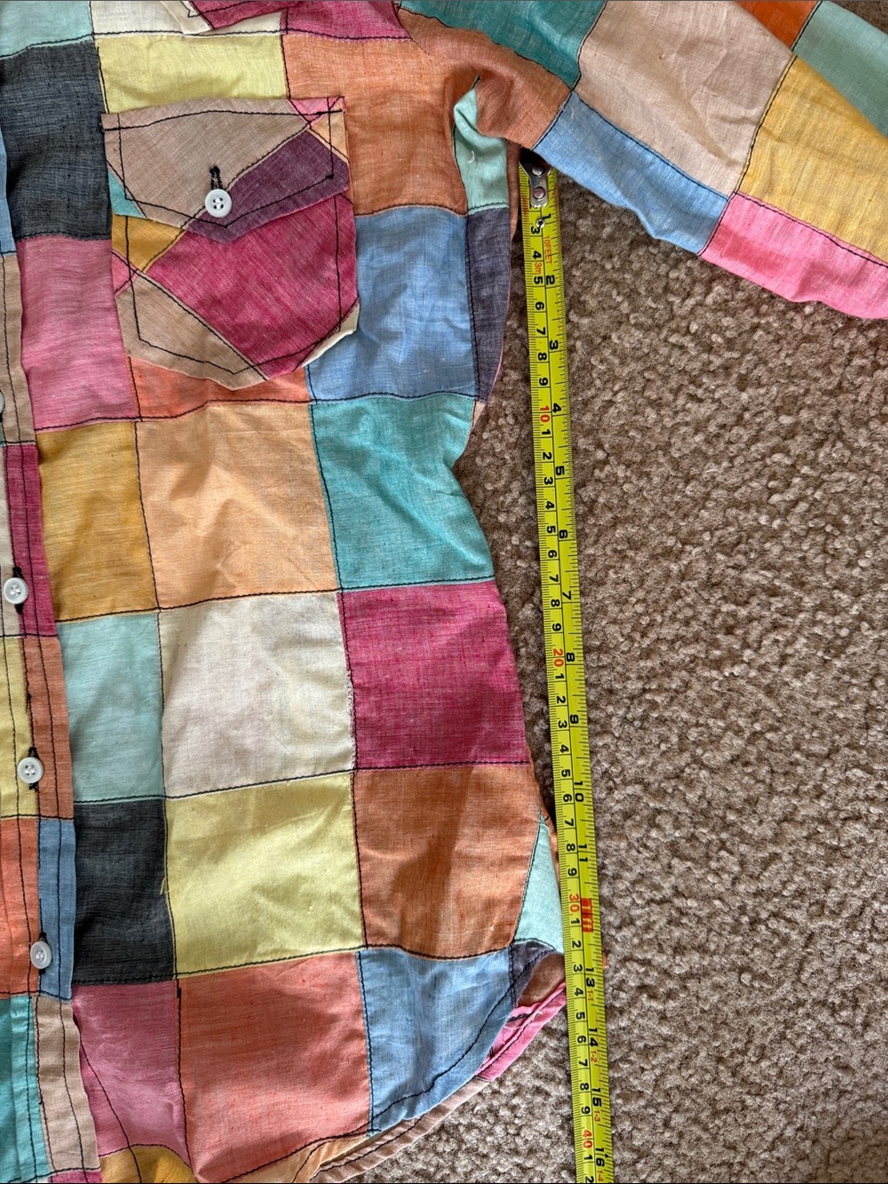 Vintage India Overseas Trading Co 1970’s Multicoloured patchwork button-up shirt - Picture 4 of 7